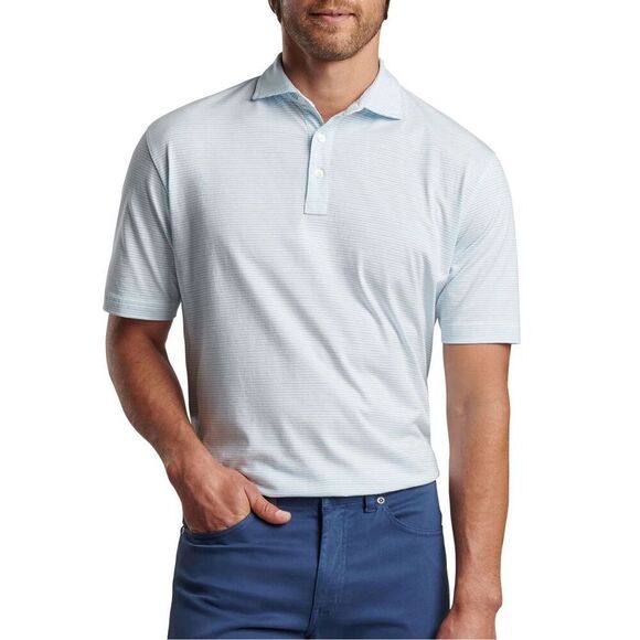 ✨PETER MILLAR Summer Comfort White & Teal Striped Sz XL Polo✨ - Picture 1 of 6